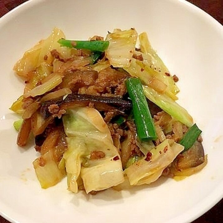 ご飯がススム！茄子とキャベツの辛肉味噌炒め